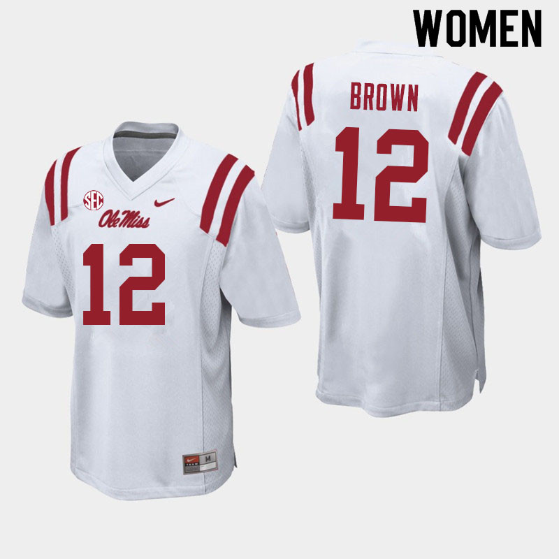 Women #12 Jakivuan Brown Ole Miss Rebels College Football Jerseys Sale-White